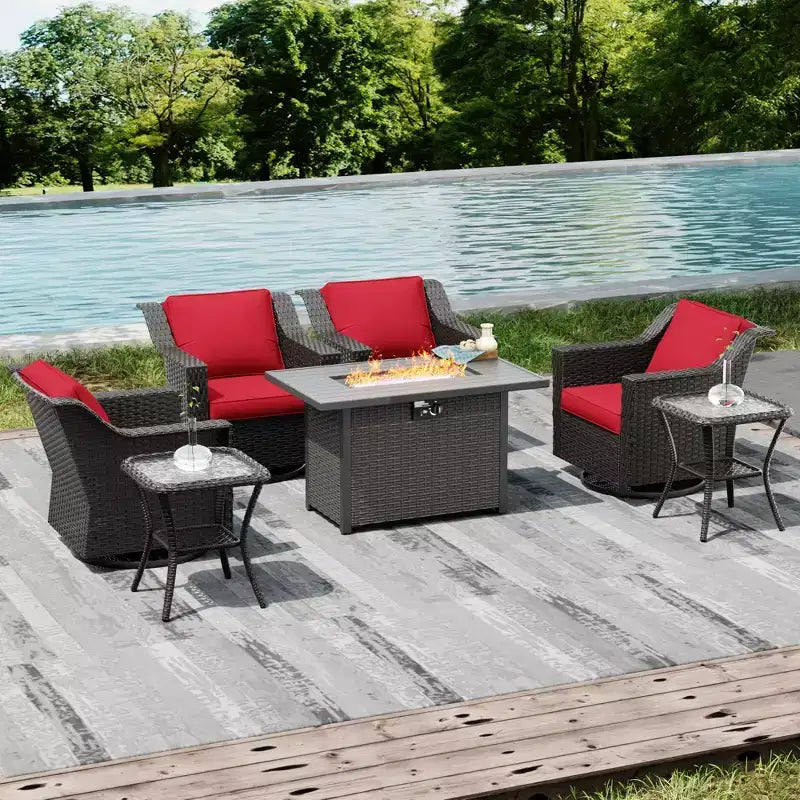 UPTIOT Outdoor Retreat Set: 4 Rocking Chairs, Two Coffee Tables & Multi-Function Fire Pit