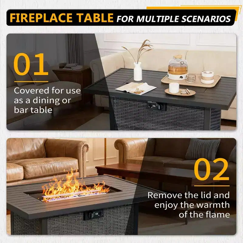 UPTIOT Outdoor Retreat Set: 4 Rocking Chairs, Two Coffee Tables & Multi-Function Fire Pit