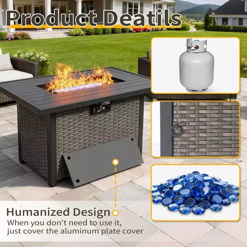 UPTIOT Outdoor Retreat Set: 4 Rocking Chairs, Two Coffee Tables & Multi-Function Fire Pit