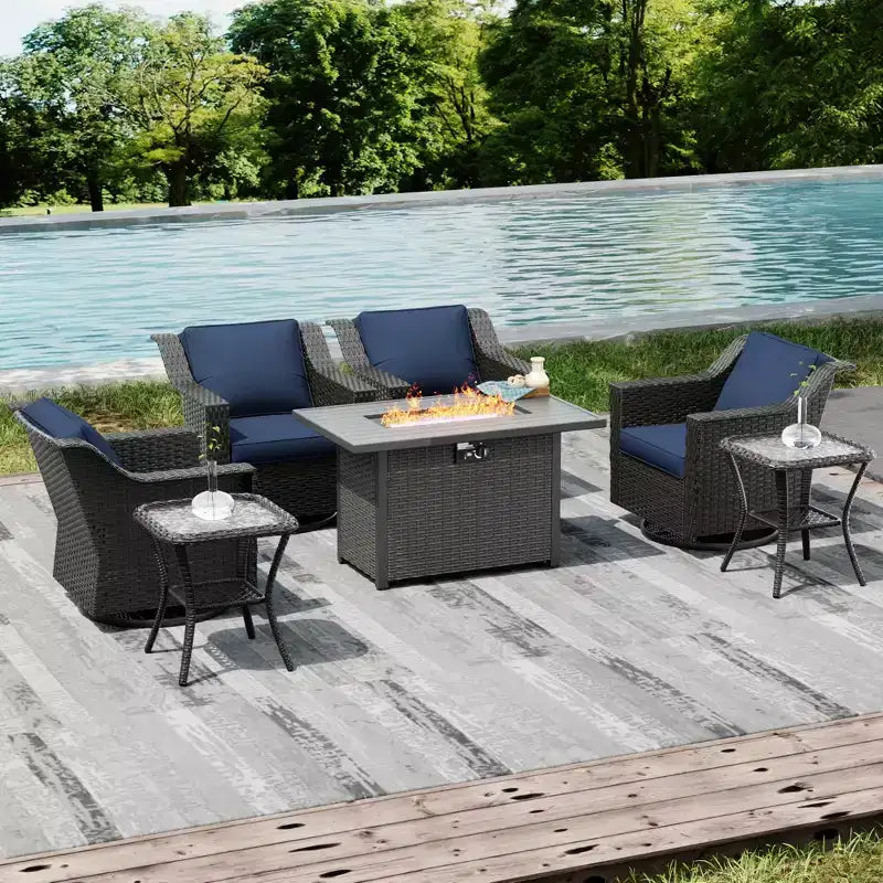 UPTIOT Outdoor Retreat Set: 4 Rocking Chairs, Two Coffee Tables & Multi-Function Fire Pit