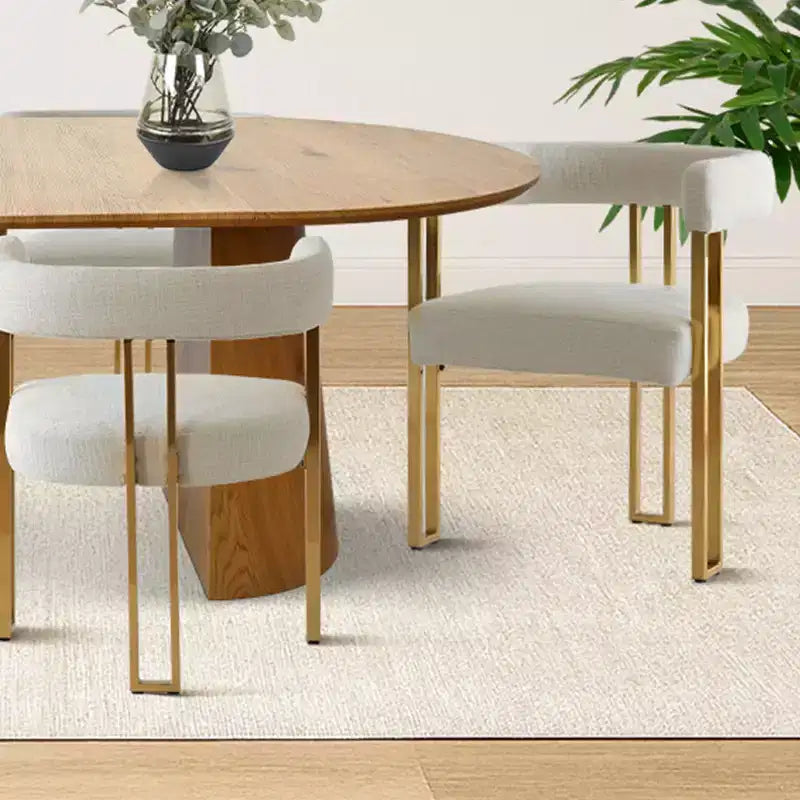 Ensemble de salle à manger extensible 47-83 pour 6 personnes, table en bois naturel et 6 chaises de salle à manger en chenille rembourrée avec pieds en métal-Panipeachy