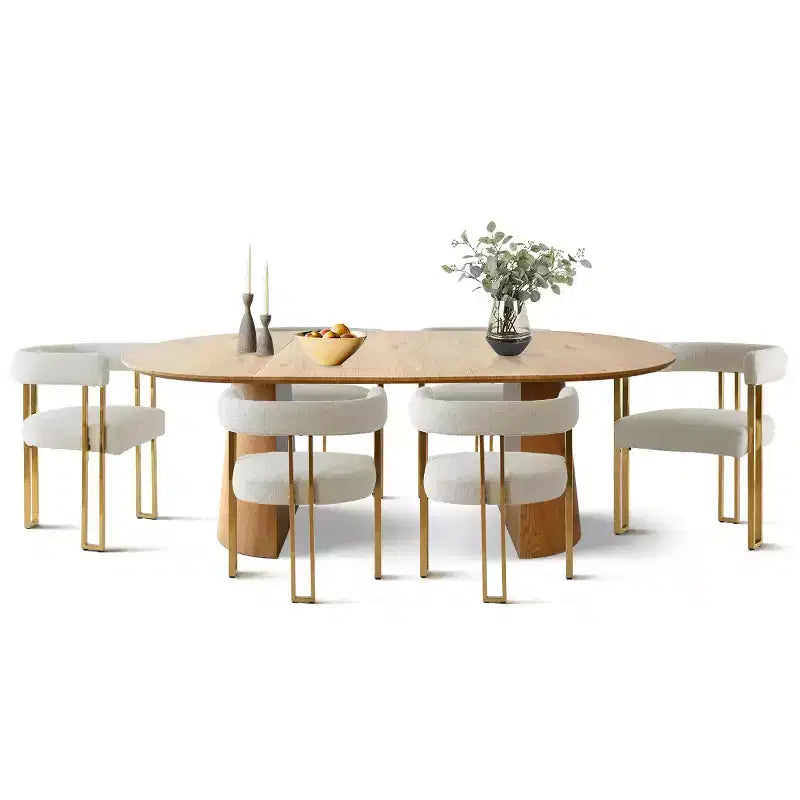 Ensemble de salle à manger extensible 47-83 pour 6 personnes, table en bois naturel et 6 chaises de salle à manger en chenille rembourrée avec pieds en métal-Panipeachy