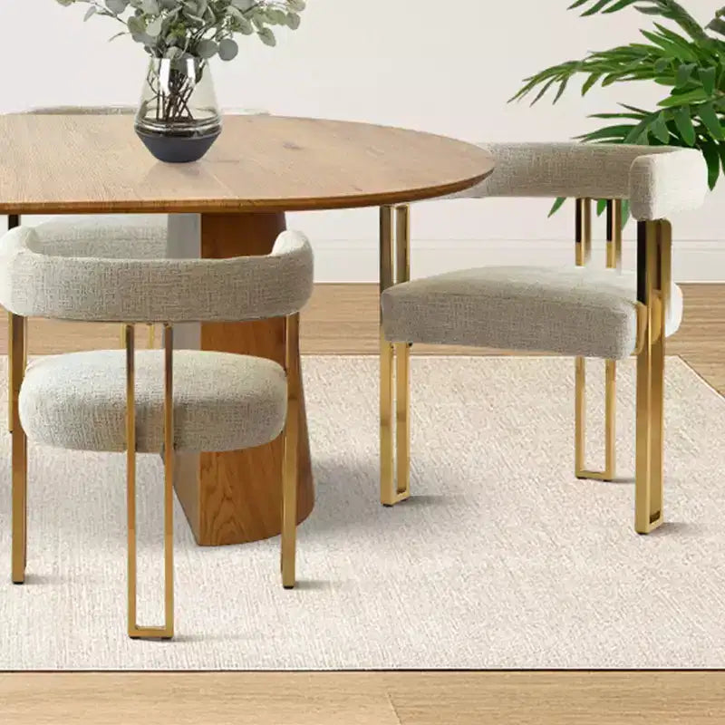 Ensemble de salle à manger extensible 47-83 pour 6 personnes, table en bois naturel et 6 chaises de salle à manger en chenille rembourrée avec pieds en métal-Panipeachy