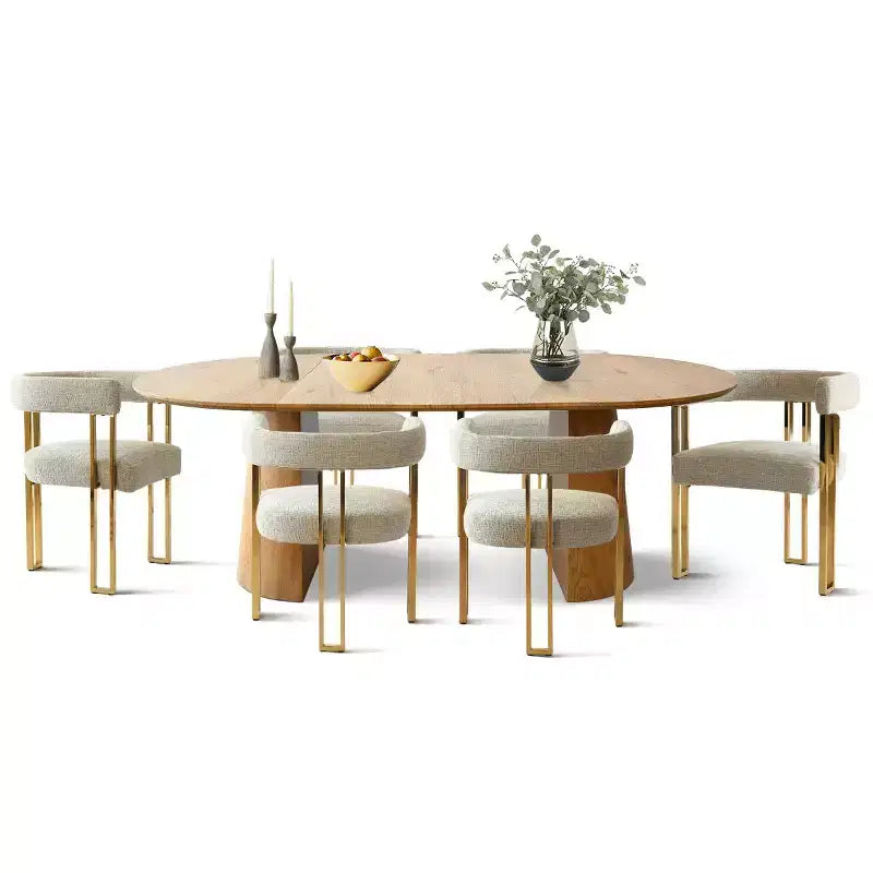 Ensemble de salle à manger extensible 47-83 pour 6 personnes, table en bois naturel et 6 chaises de salle à manger en chenille rembourrée avec pieds en métal-Panipeachy
