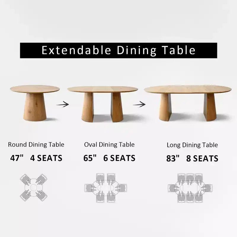 Ensemble de salle à manger extensible 47-83 pour 6 personnes, table en bois naturel et 6 chaises de salle à manger en chenille rembourrée avec pieds en métal-Panipeachy