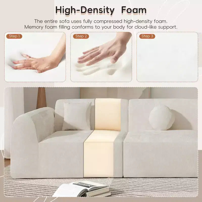 140-Inch Modern Curved Sectional Sofa with Chaise Lounge, 3-Piece Set, for Living Room
