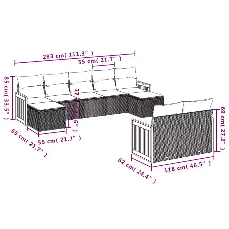vidaXL Patio Sofa Set PE Rattan Set UV-resistant materials