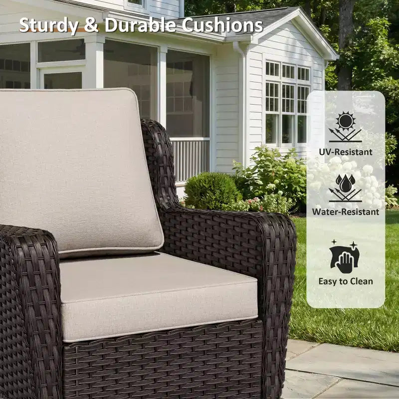 UPTIOT 5-Piece Outdoor Set: 3-Seat Sofa, 2 Swivel Chairs, Fire Pit Table & Side Table