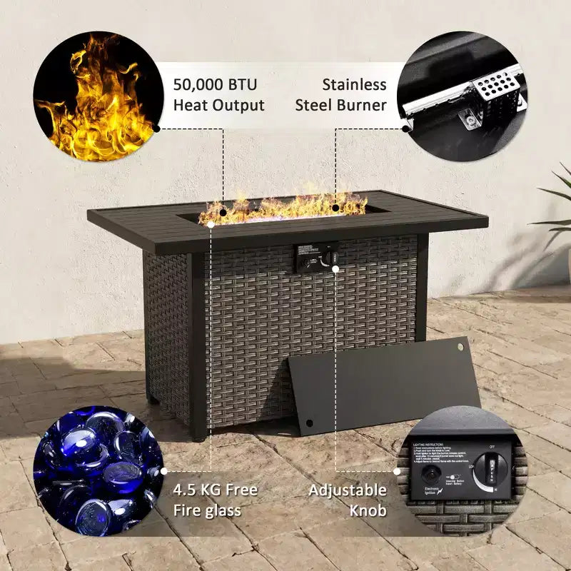 UPTIOT 5-Piece Outdoor Set: 3-Seat Sofa, 2 Swivel Chairs, Fire Pit Table & Side Table