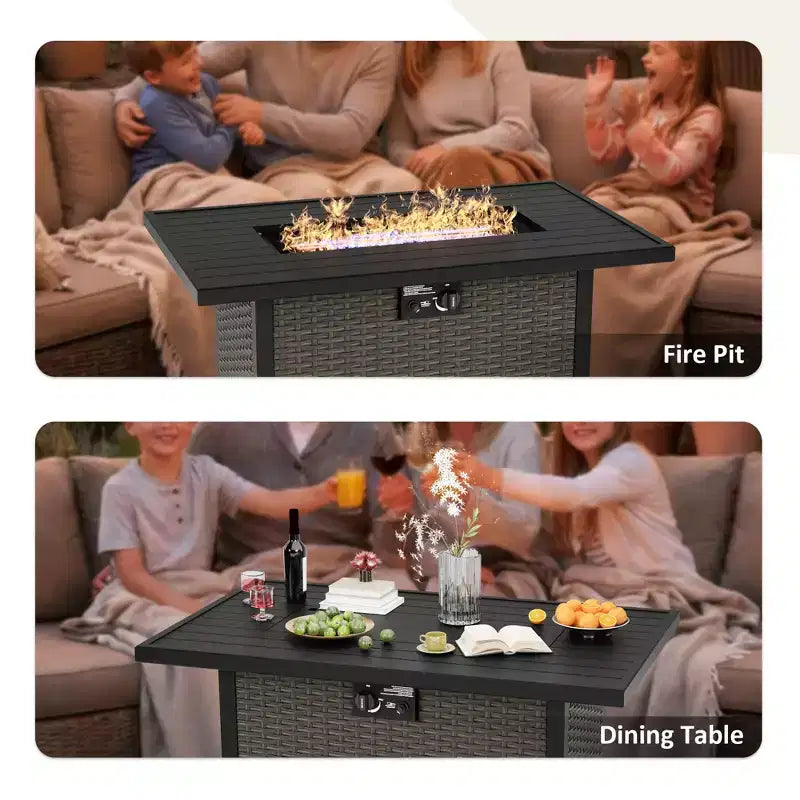 UPTIOT 5-Piece Outdoor Set: 3-Seat Sofa, 2 Swivel Chairs, Fire Pit Table & Side Table