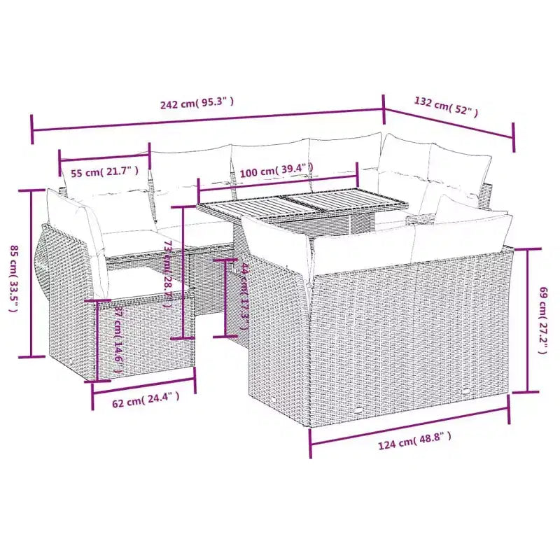 vidaXL Garden Sofa Set PE Rattan 9 Piece Set