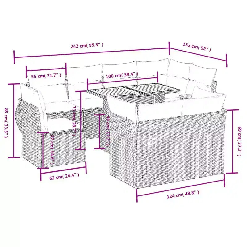 vidaXL Garden Sofa Set PE Rattan 9 Piece Set