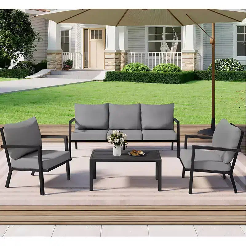 HAPPATIO Aluminum Patio Furniture Set, 4 Pieces Conversation Set with Thick Cushions for Garden, Backyard, Porch, Beige