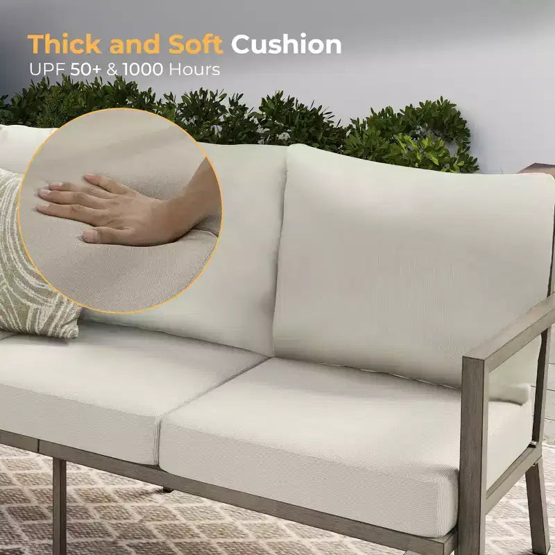 HAPPATIO Aluminum Patio Furniture Set, 4 Pieces Conversation Set with Thick Cushions for Garden, Backyard, Porch, Beige