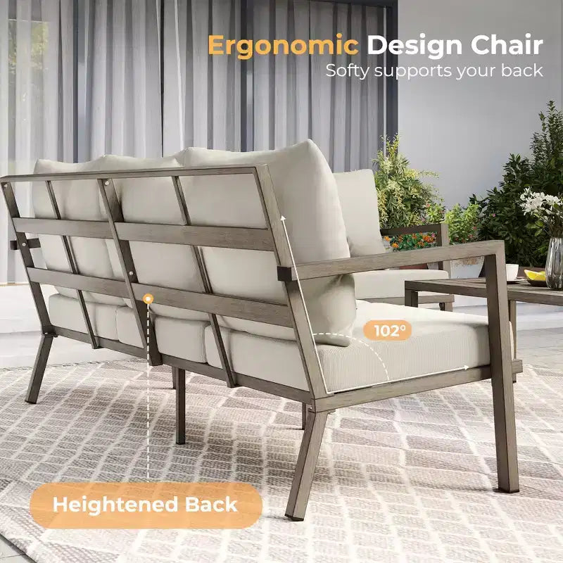 HAPPATIO Aluminum Patio Furniture Set, 4 Pieces Conversation Set with Thick Cushions for Garden, Backyard, Porch, Beige