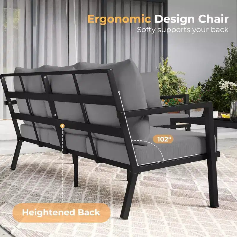 HAPPATIO Aluminum Patio Furniture Set, 4 Pieces Conversation Set with Thick Cushions for Garden, Backyard, Porch, Beige