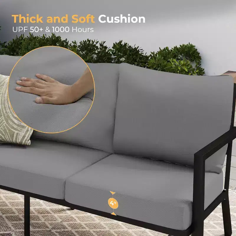 HAPPATIO Aluminum Patio Furniture Set, 4 Pieces Conversation Set with Thick Cushions for Garden, Backyard, Porch, Beige