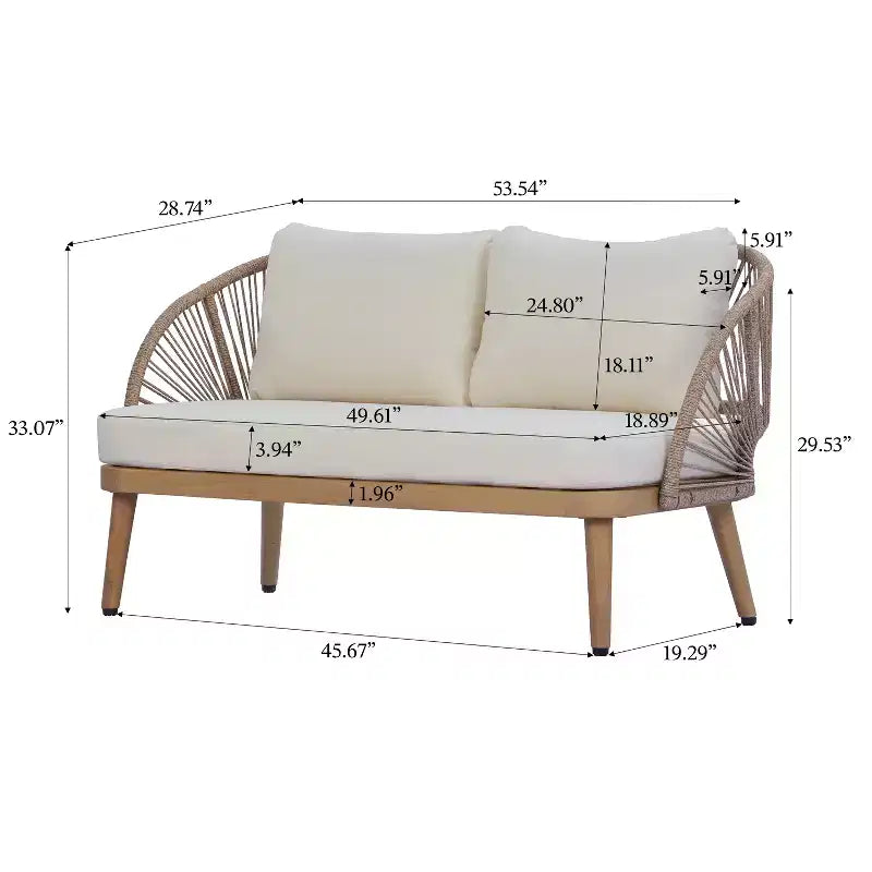 Christopher Knight Home Eadith Acacia Wood Outdoor Chat Set with Rope Accents and Slatted Table