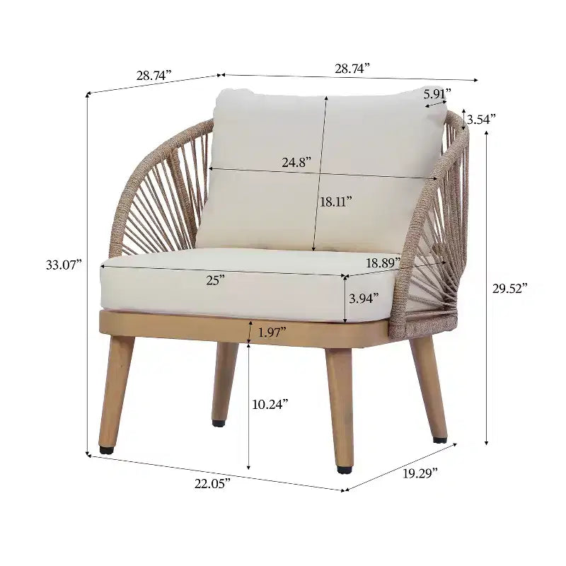 Christopher Knight Home Eadith Acacia Wood Outdoor Chat Set with Rope Accents and Slatted Table