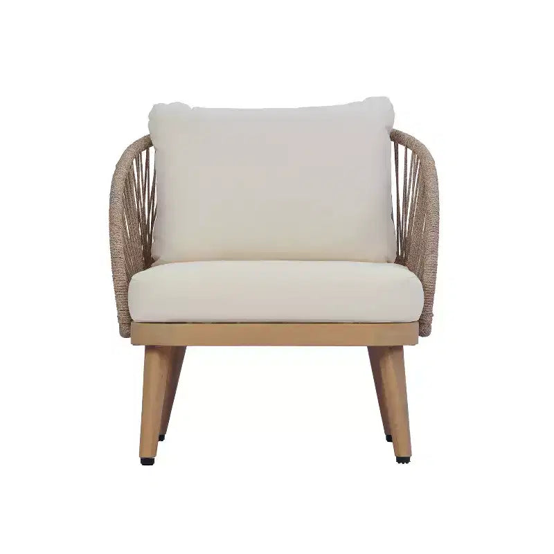Christopher Knight Home Eadith Acacia Wood Outdoor Chat Set with Rope Accents and Slatted Table