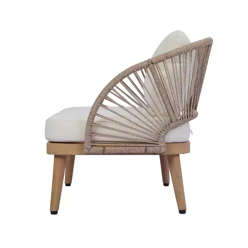 Christopher Knight Home Eadith Acacia Wood Outdoor Chat Set with Rope Accents and Slatted Table