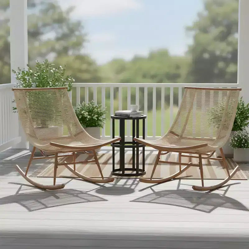 Christopher Knight Home Isabelle Modern Metal Patio Seating Set with Rocking Chairs and Ceramic Tabletop