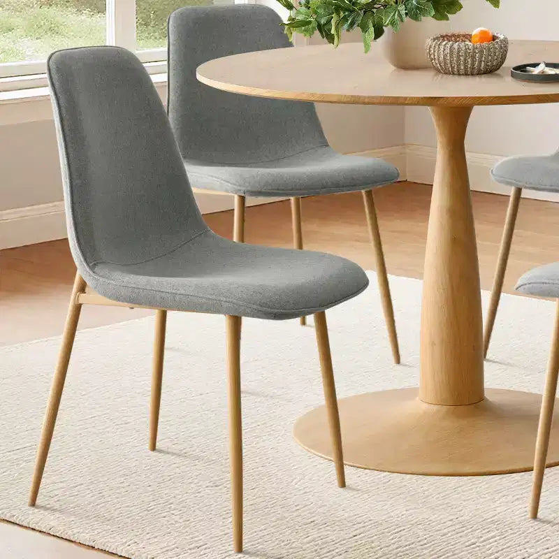 Ensemble de salle à manger rond 5 pièces, table piédestal de 39,5 po aspect bois et chaises courbées rembourrées, idéal pour les coins cuisine-Panipeachy