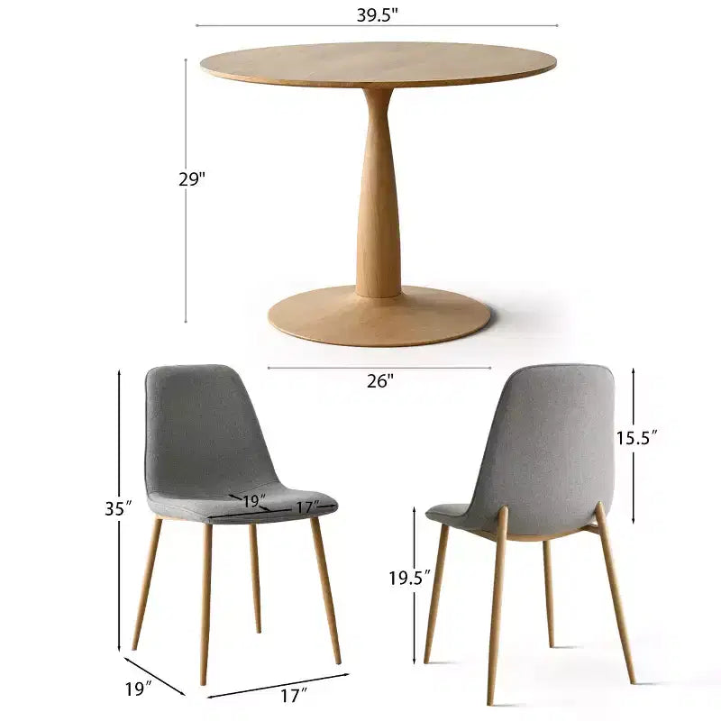 Ensemble de salle à manger rond 5 pièces, table piédestal de 39,5 po aspect bois et chaises courbées rembourrées, idéal pour les coins cuisine-Panipeachy