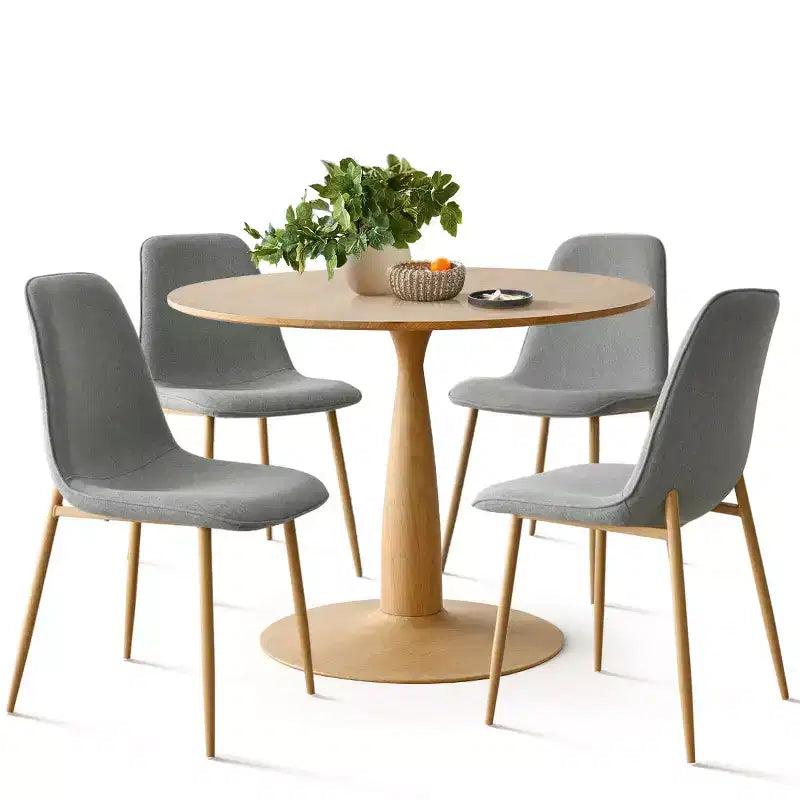 Ensemble de salle à manger rond 5 pièces, table piédestal de 39,5 po aspect bois et chaises courbées rembourrées, idéal pour les coins cuisine-Panipeachy