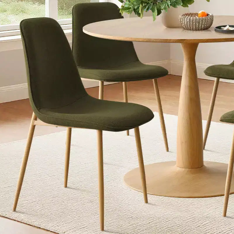Ensemble de salle à manger rond 5 pièces, table piédestal de 39,5 po aspect bois et chaises courbées rembourrées, idéal pour les coins cuisine-Panipeachy