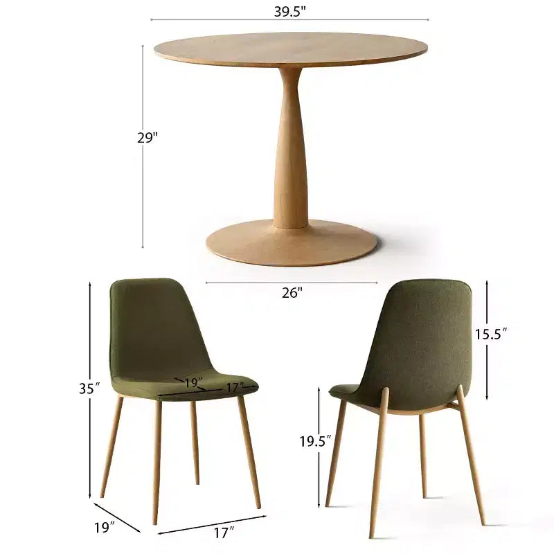 Ensemble de salle à manger rond 5 pièces, table piédestal de 39,5 po aspect bois et chaises courbées rembourrées, idéal pour les coins cuisine-Panipeachy