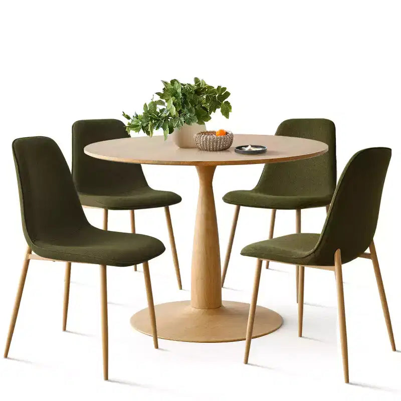 Ensemble de salle à manger rond 5 pièces, table piédestal de 39,5 po aspect bois et chaises courbées rembourrées, idéal pour les coins cuisine-Panipeachy