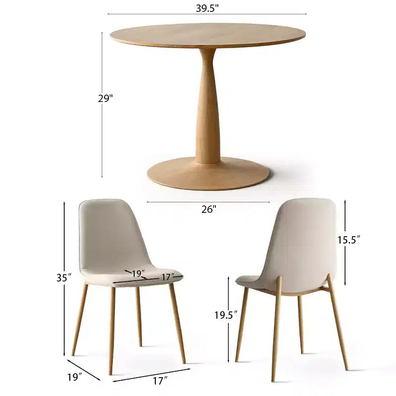 Ensemble de salle à manger rond 5 pièces, table piédestal de 39,5 po aspect bois et chaises courbées rembourrées, idéal pour les coins cuisine-Panipeachy