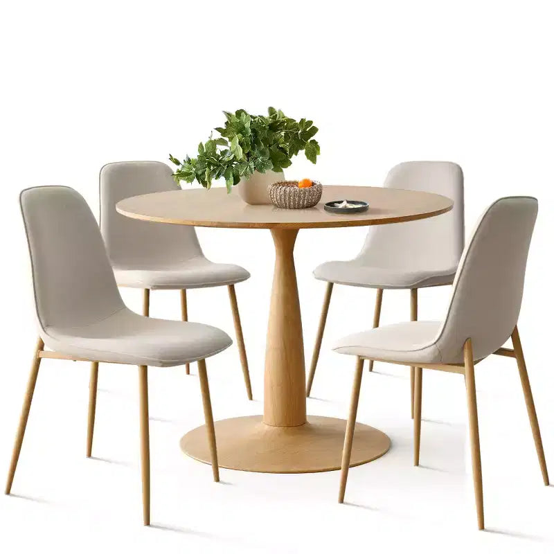 Ensemble de salle à manger rond 5 pièces, table piédestal de 39,5 po aspect bois et chaises courbées rembourrées, idéal pour les coins cuisine-Panipeachy