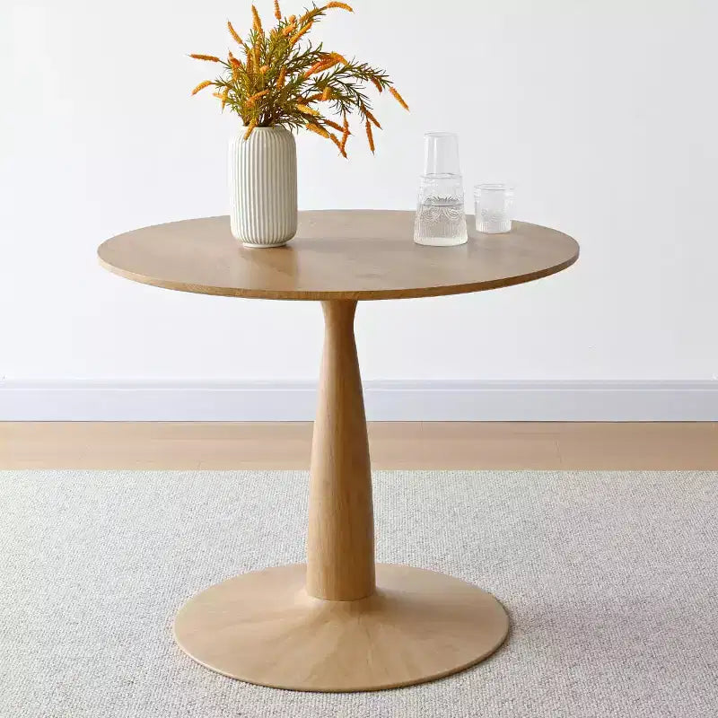 Ensemble de salle à manger rond 5 pièces, table piédestal de 39,5 po aspect bois et chaises courbées rembourrées, idéal pour les coins cuisine-Panipeachy