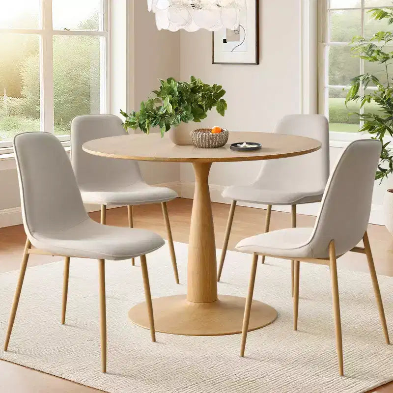 5-Piece Round Dining Table Set, 39.5 Wood-Look Pedestal Table and Upholstered Curved Chairs, Ideal for Kitchen Corners-Panipeachy