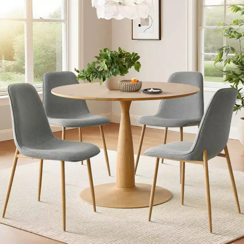 Ensemble de salle à manger rond 5 pièces, table piédestal de 39,5 po aspect bois et chaises courbées rembourrées, idéal pour les coins cuisine-Panipeachy