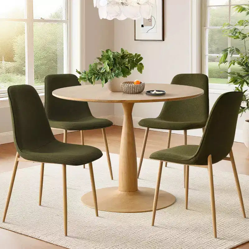 Ensemble de salle à manger rond 5 pièces, table piédestal de 39,5 po aspect bois et chaises courbées rembourrées, idéal pour les coins cuisine-Panipeachy