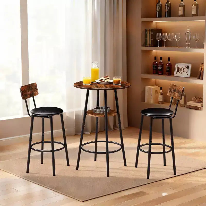 GDFStudio Hawthorne - Ensemble Table de Bar et Chaises 3 Pièces en Similicuir et Métal