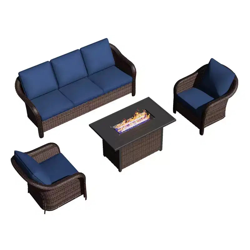 UPTIOT All-Weather Outdoor Lounge Set with Fire Pit - 1 Sofa, 2 Chairs & Fire Table