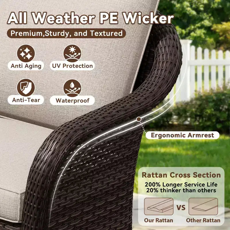 UPTIOT All-Weather Outdoor Lounge Set with Fire Pit - 1 Sofa, 2 Chairs & Fire Table