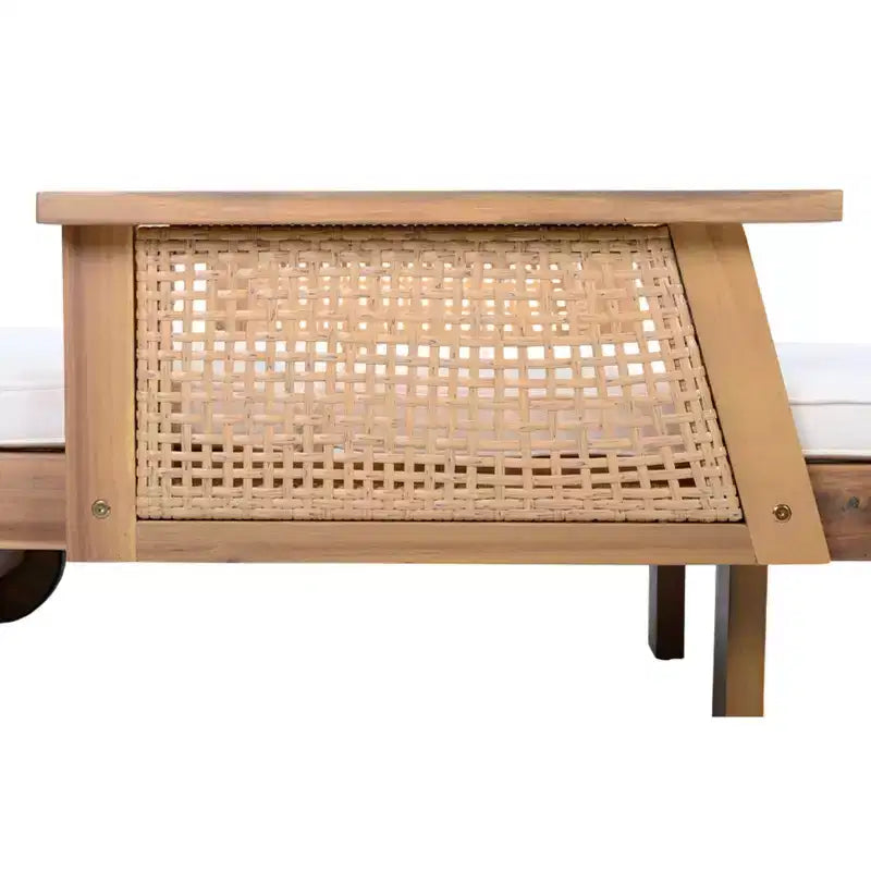 Christopher Knight Home Minho Modern 3 Piece Acacia Patio Sunlounge and Slatted Table Set with Wicker Armrest