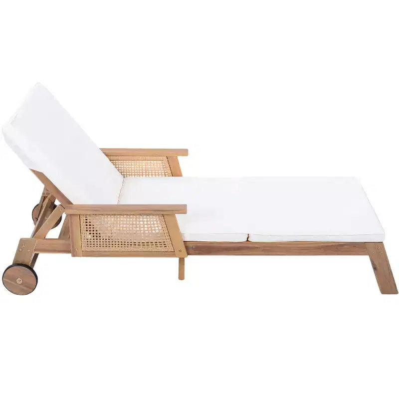Christopher Knight Home Minho Modern 3 Piece Acacia Patio Sunlounge and Slatted Table Set with Wicker Armrest