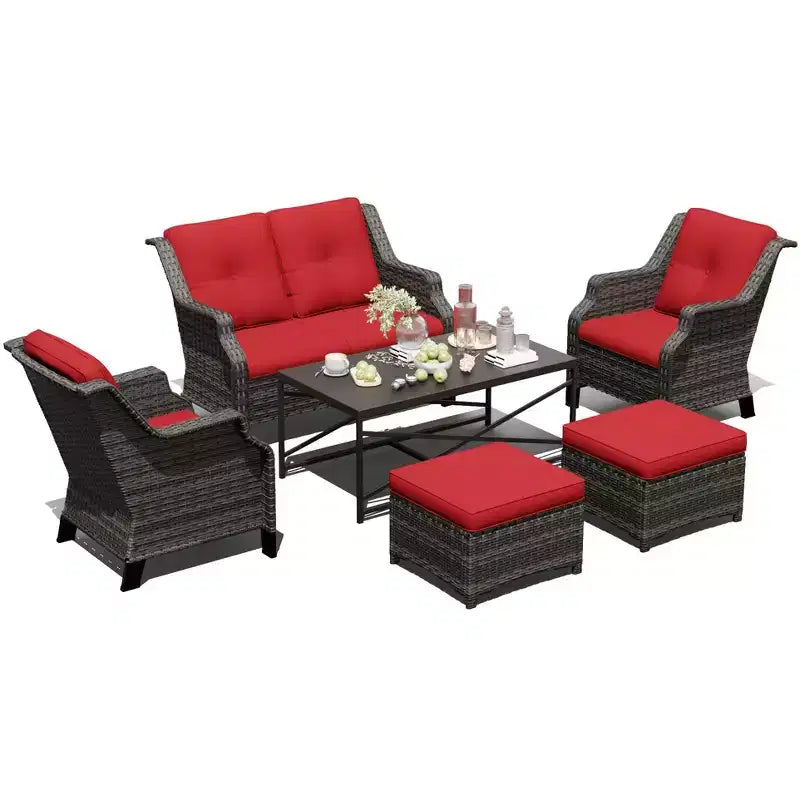 UPTIOT Outdoor Lounge Set with Fire Table and Ottoman Seating