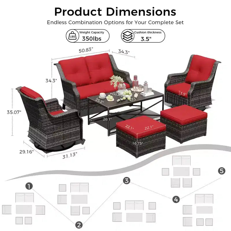 UPTIOT Outdoor Lounge Set with Fire Table and Ottoman Seating