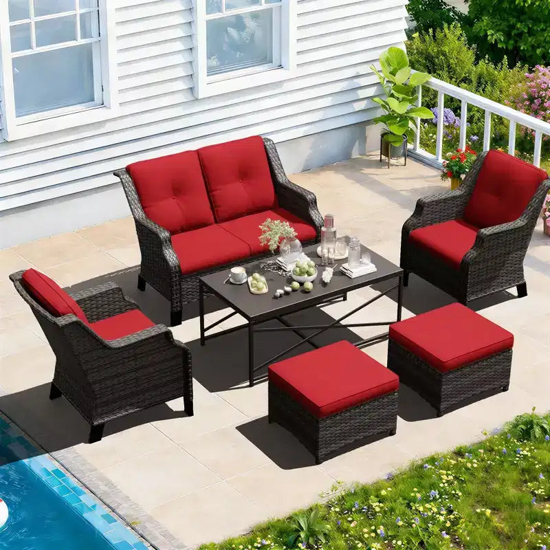 UPTIOT Outdoor Lounge Set with Fire Table and Ottoman Seating