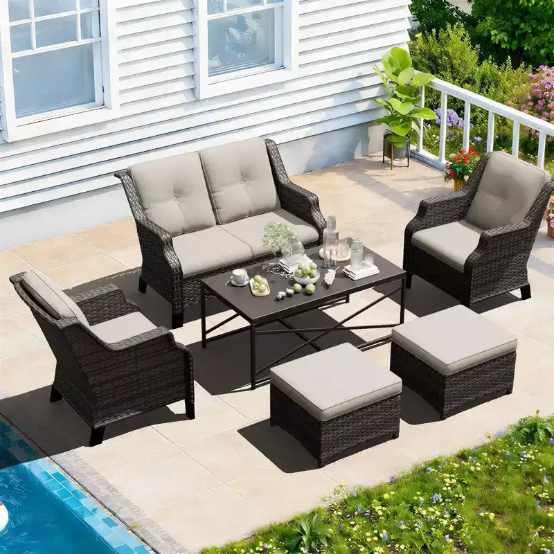 UPTIOT Outdoor Lounge Set with Fire Table and Ottoman Seating