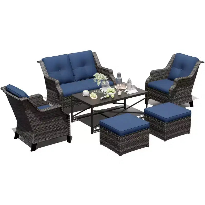 UPTIOT Outdoor Lounge Set with Fire Table and Ottoman Seating