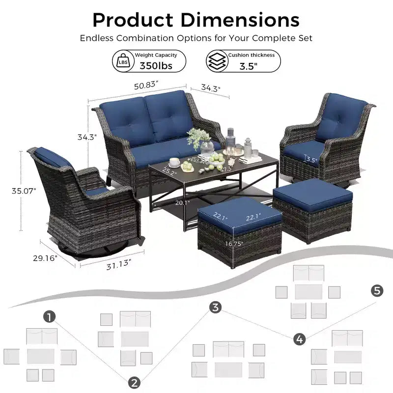 UPTIOT Outdoor Lounge Set with Fire Table and Ottoman Seating