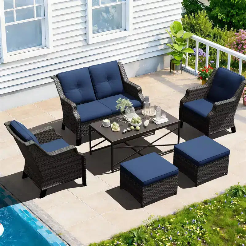 UPTIOT Outdoor Lounge Set with Fire Table and Ottoman Seating
